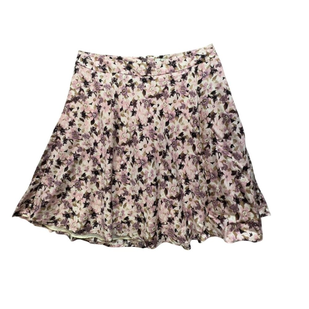 CJ Banks Womens Floral Skirt 16W Pink & Brown A-Line Coastal Beachy